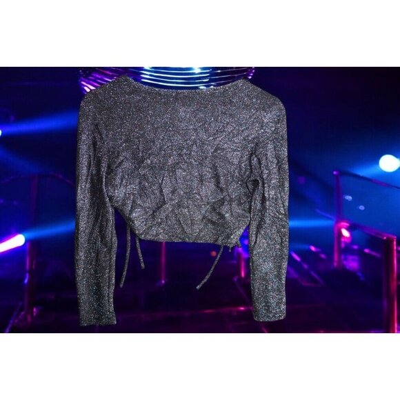 Jade Metallic Glitter Ruched Crop Top – Y2K Party Clubwear – Size L - Picture 14 of 15